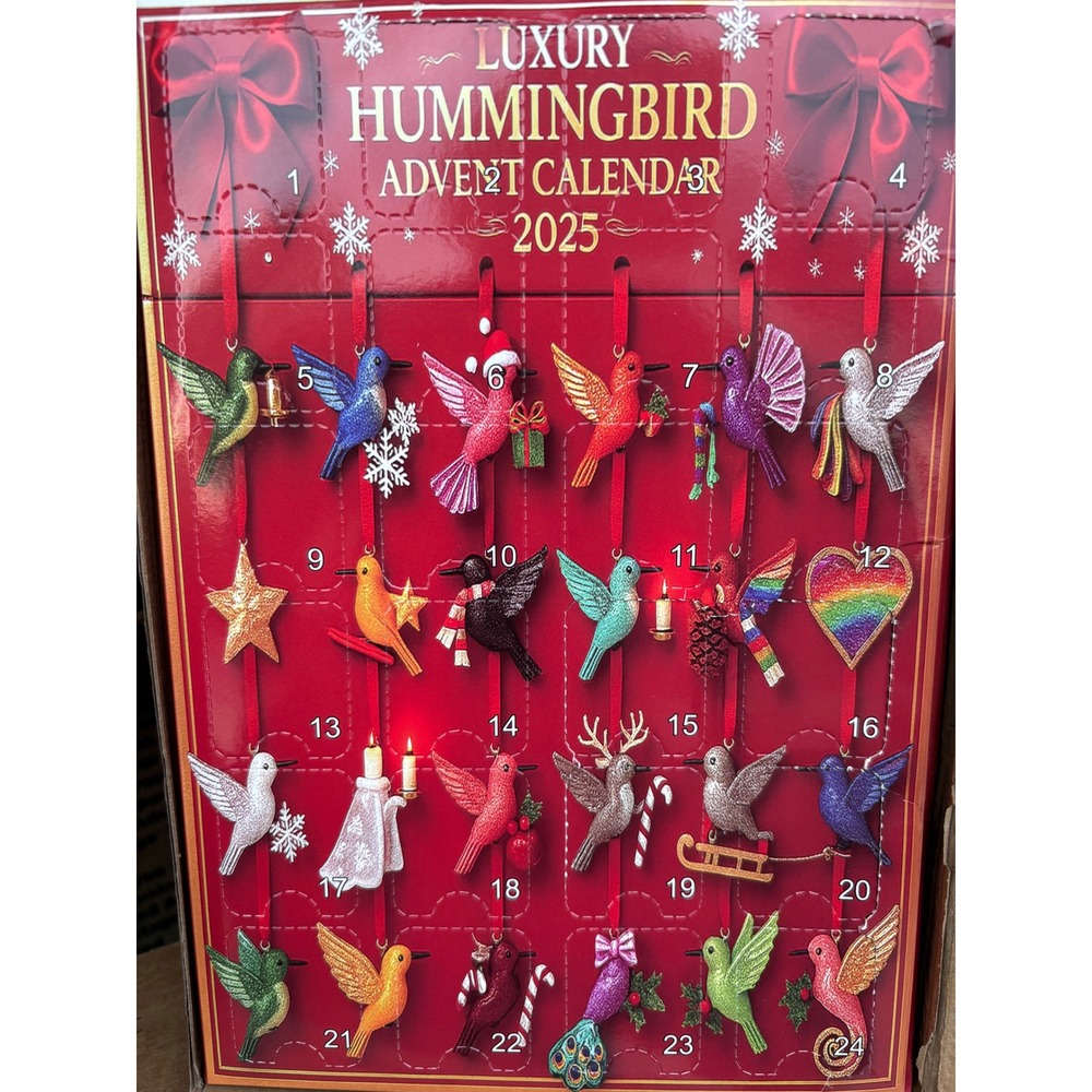 Luxury Hummingbird Advent Calendar 2025 Christmas Holiday Ornament Set 24pc